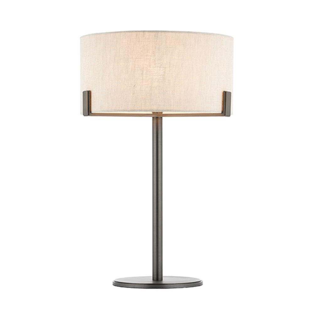 1 Light Table Lamp In Brushed Bronze With Natural Linen Shade