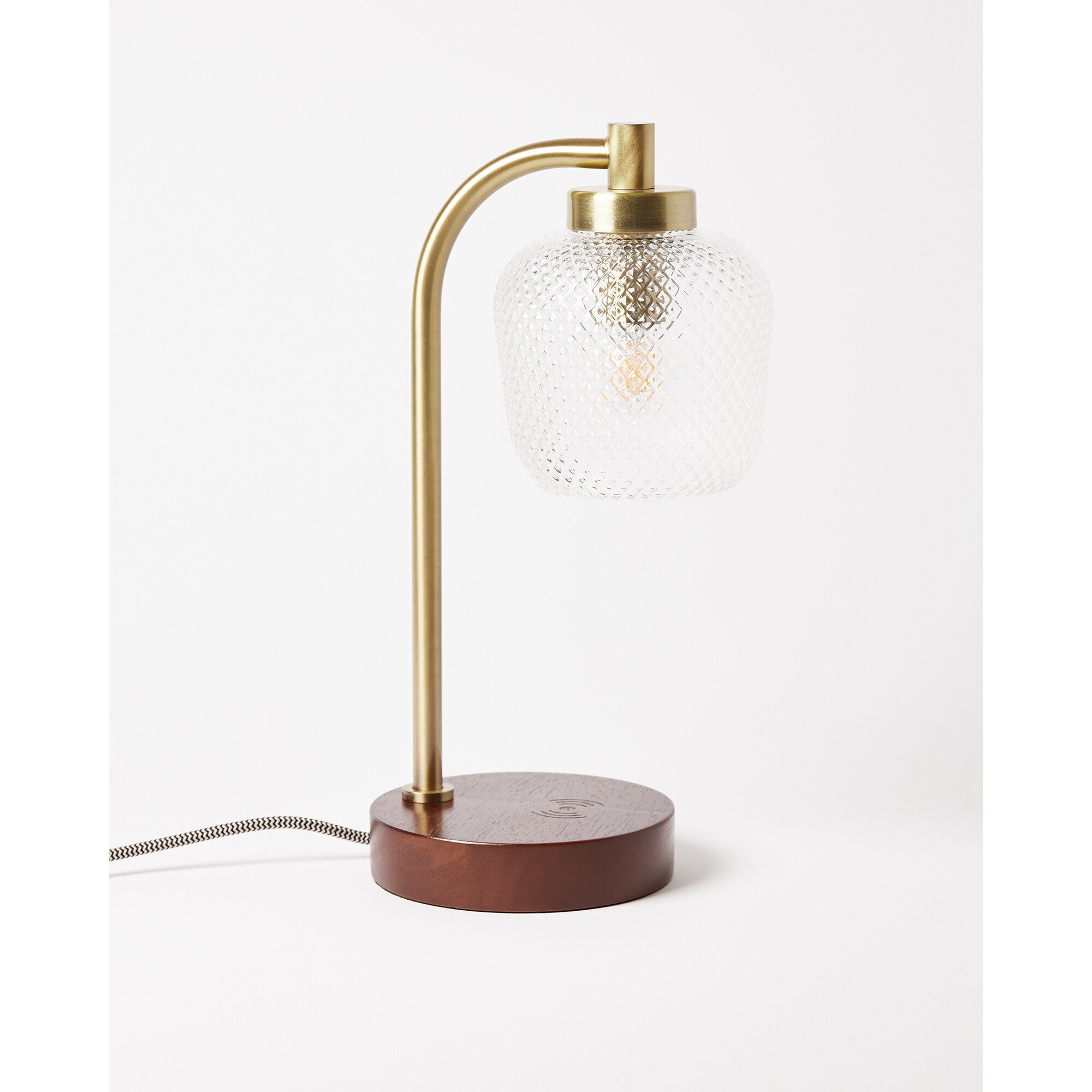 Luce Gold Glass & Wood Wireless Charging Desk & Table Lamp