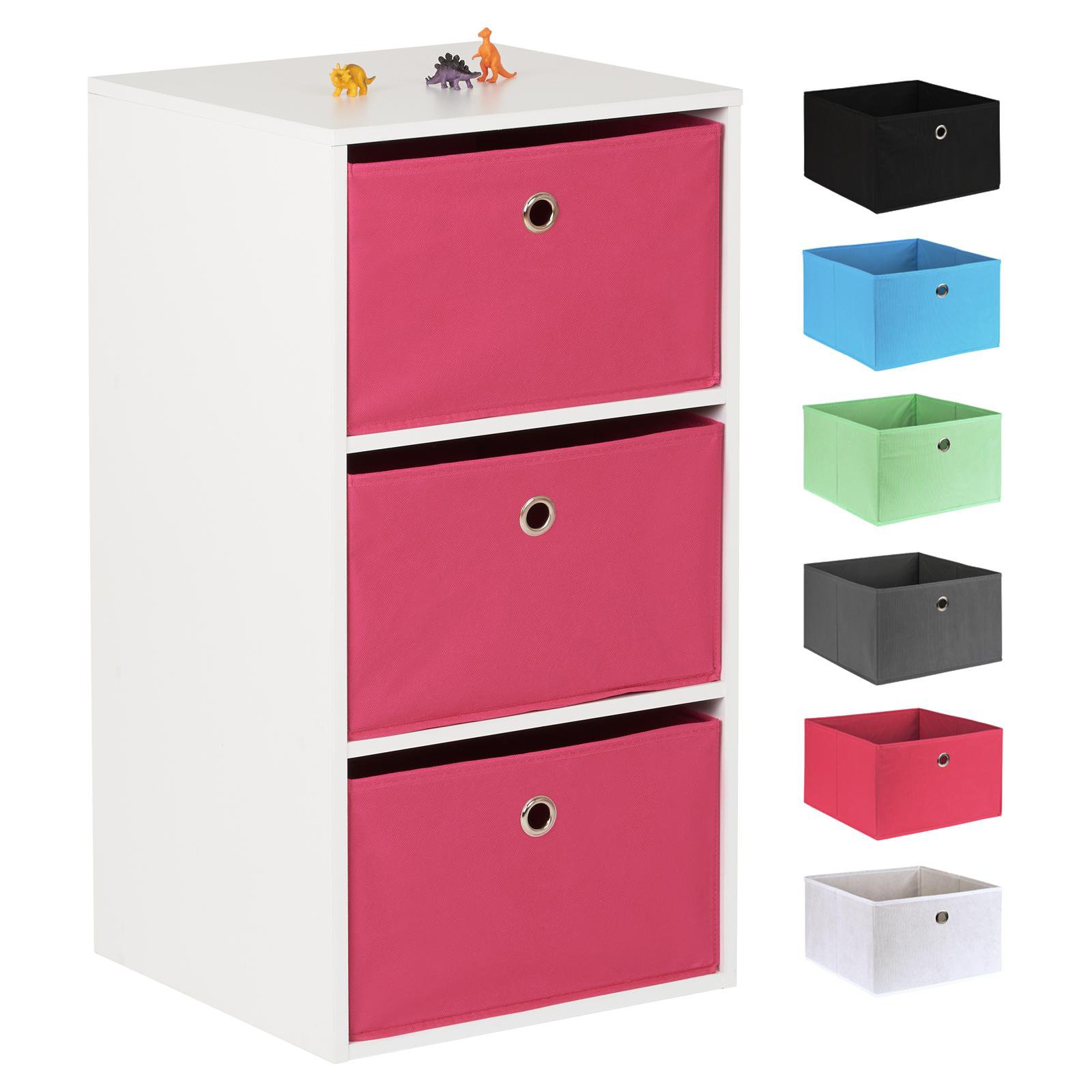 Hartleys White 3 Cube Kids Storage Unit & 3 Easy Grasp Box Drawers - Pink