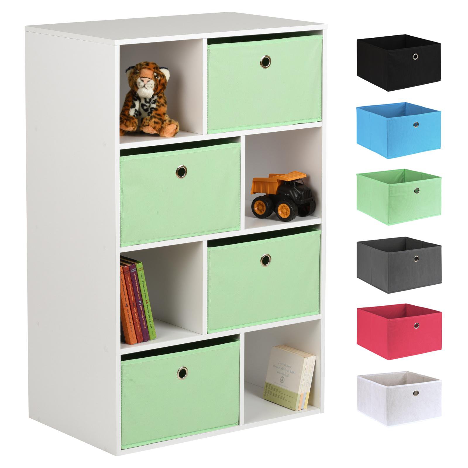 Hartleys White 8 Cube Kids Storage Unit & 4 Easy Grasp Box Drawers - Mint