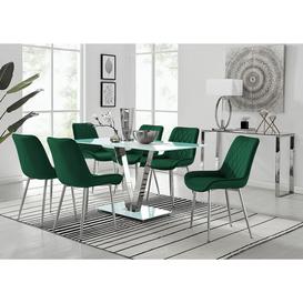 Florini V White Dining Table and 6 Pesaro Silver Leg Chairs