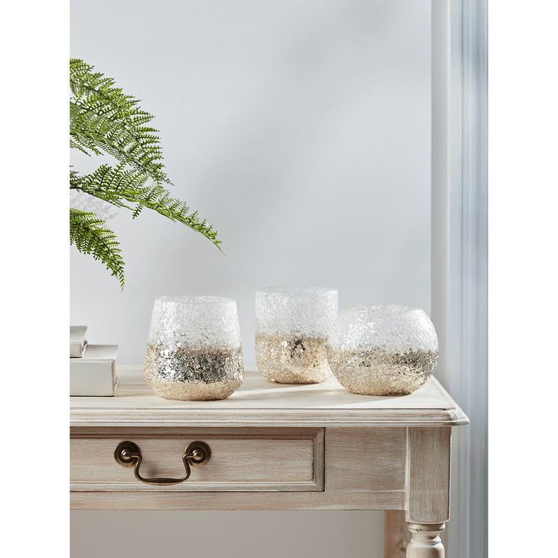 Three Crackle Metallic Tealight Holders by Cox & Cox