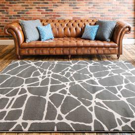 Modern Grey Abstract Distressed Cracks Living Room Rug - Alabama - 60cm x 110cm