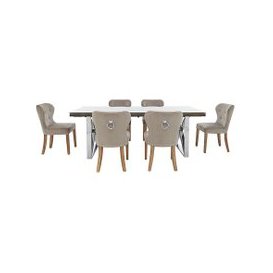 Chennai Dining Table with X-Leg Base and 6 Upholstered Chairs - 180-cm - Taupe