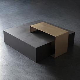 Black Coffee Table in MDF & Metal Rectangle Accent Table