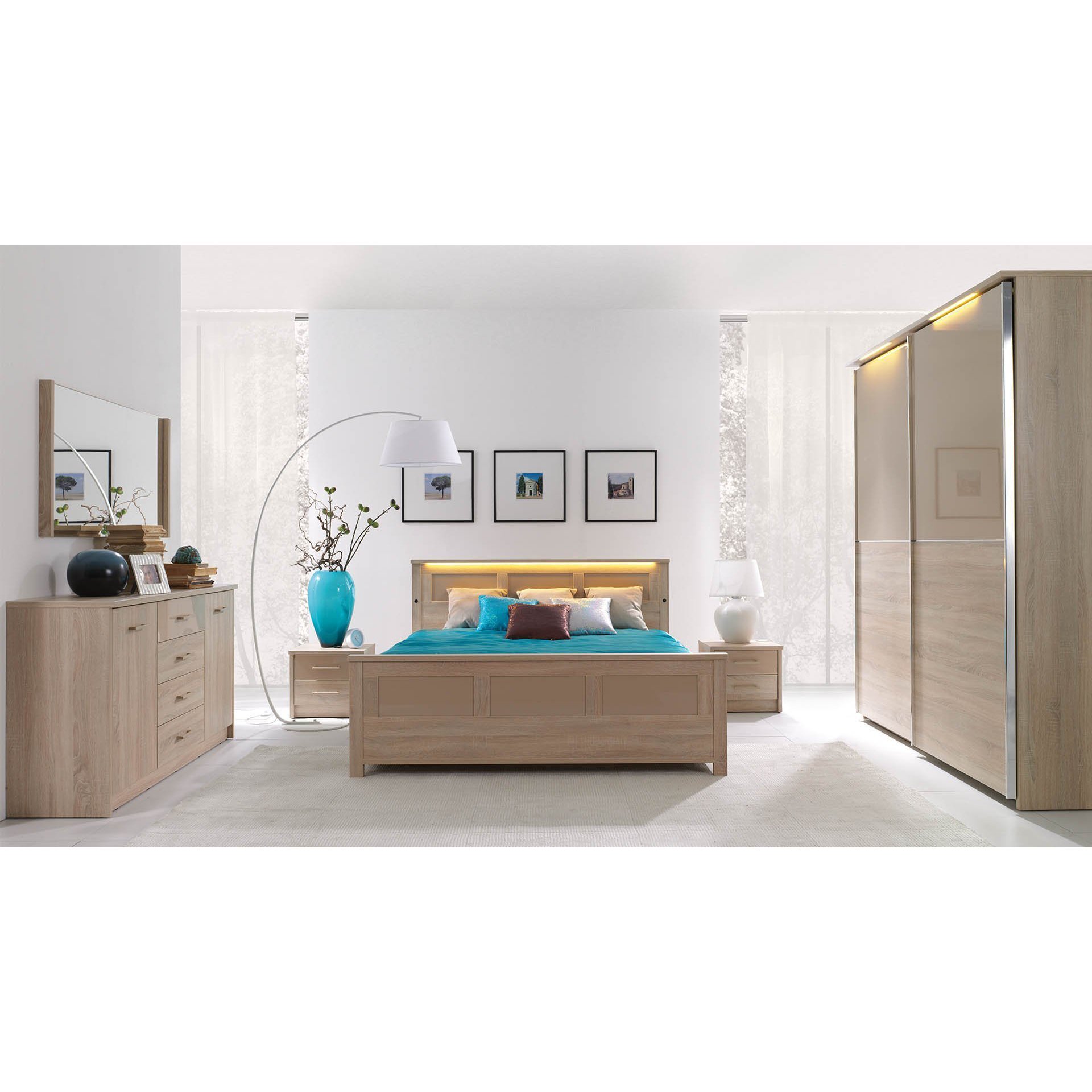 Cremona Bed with Storage and LED Lights - Oak Sonoma 140 x 200cm