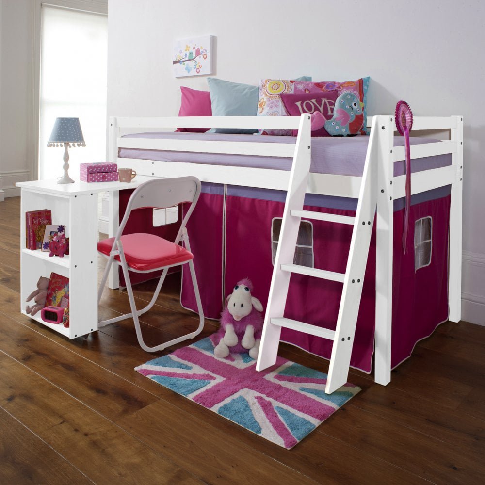 "Moro Cabin Bed Midsleeper with Pullout Desk & Pretty Pink Tent in "