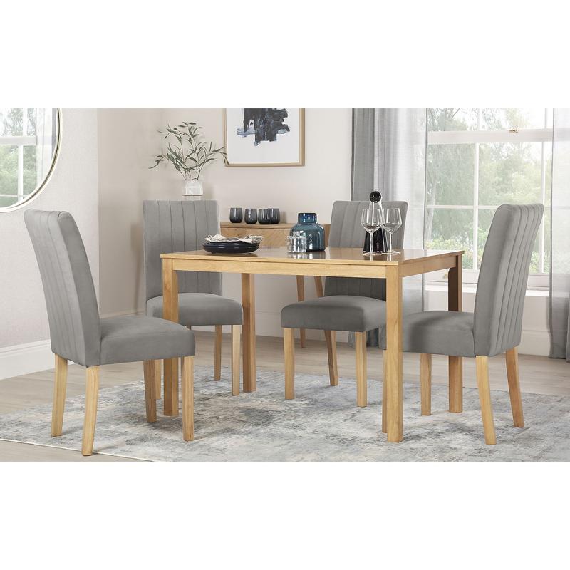 Milton Oak Dining Table with 6 Salisbury Grey Velvet Chairs by Furniture and Choice