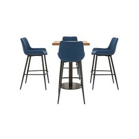 Earth Table and 4 Rocket Bar Stools - Mineral Blue