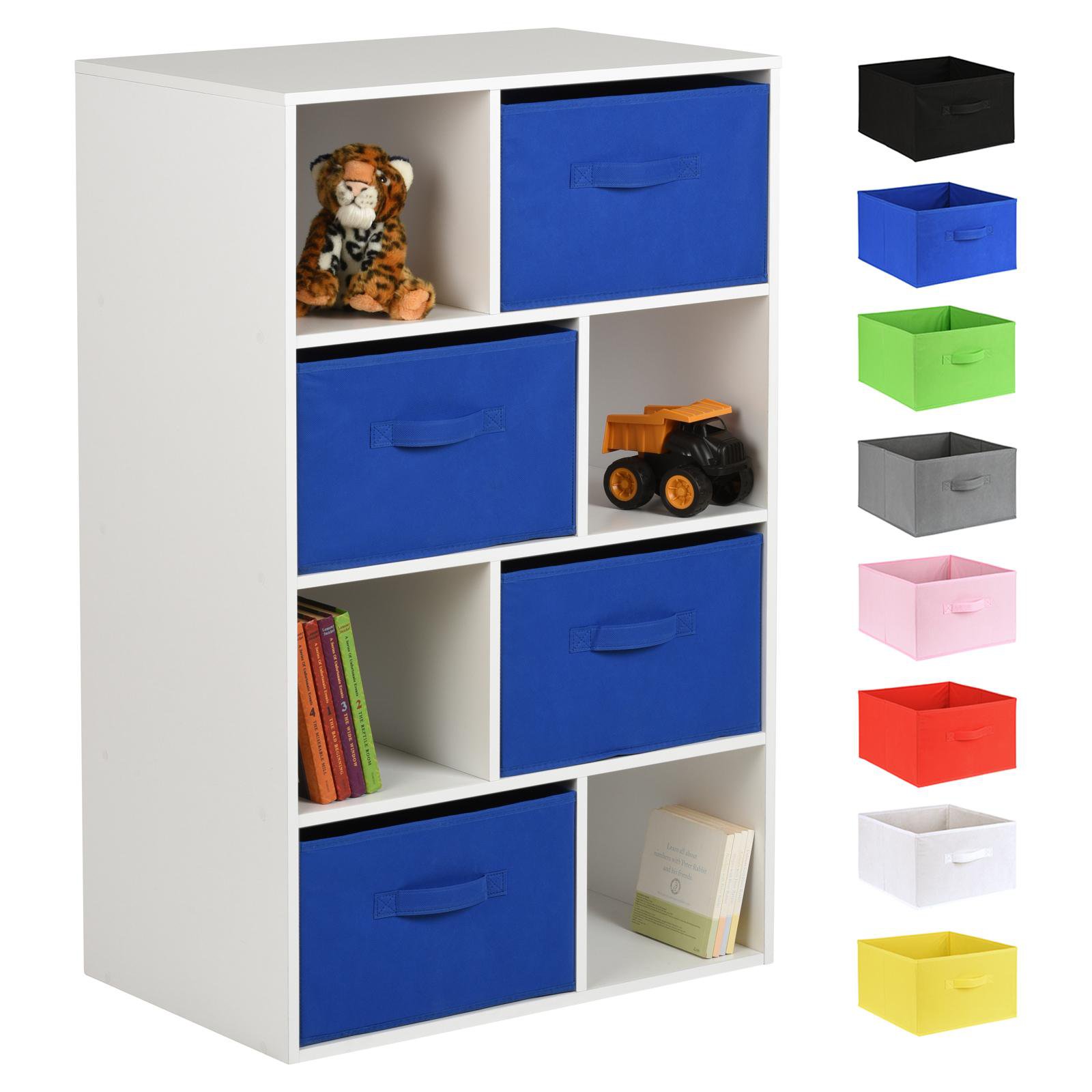 Hartleys White 8 Cube Kids Storage Unit & 4 Handled Box Drawers - Blue