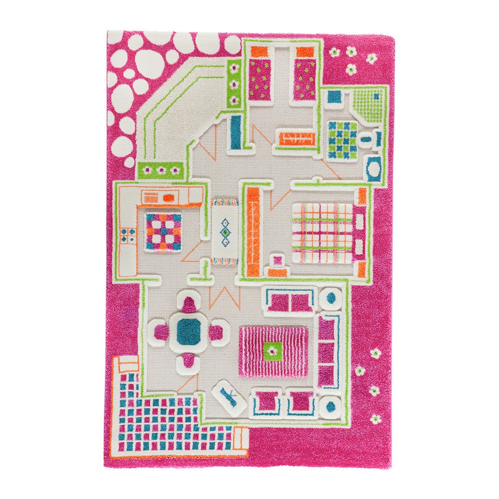 IVI World - Children's 3D Play Rug - Pink Play House - 100x150cm