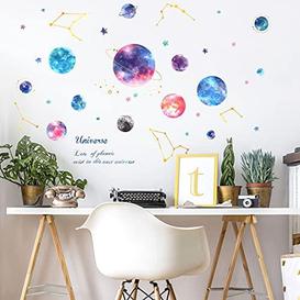Planet and Stars Wall Decal Sticker, AUHOTA Unique Starry SkyPeel and Stick Space Wall Art Stickers for Kids Girls Boys Ceiling Window Room Bedroom Nursery Classroom Decor - Brand New