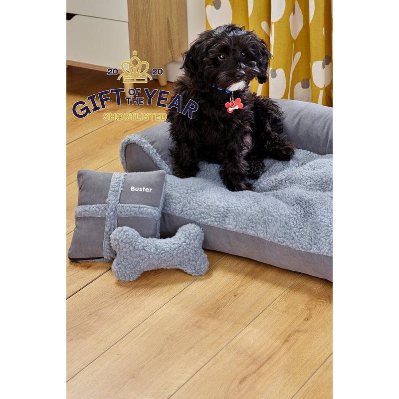 Personalised Grey Luxury Dog Bed Set