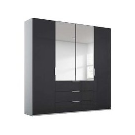 Rauch - Formes Glass 4 Door Combo Hinged Wardrobe with 2 Mirrors and Drawers - Silk Grey/Basalt Front