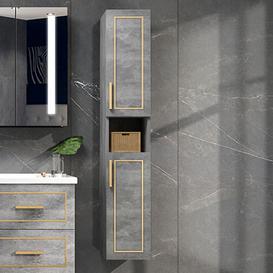 Grey Wall Mounted Bathroom Cabinet Linen Storage Organizer with Doors & Shelves
