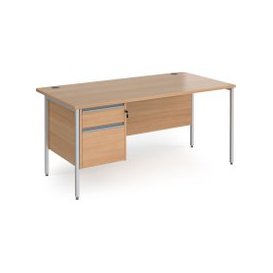 Value Line Classic+ Rectangular H-Leg Desk 2 Drawers (Silver Leg), 120wx80dx73h (cm), Beech