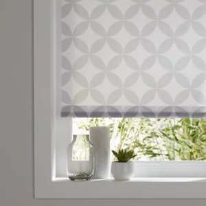 Colours Halo Corded Grey & White Geometric Daylight Roller Blind (W)60Cm (L)195Cm