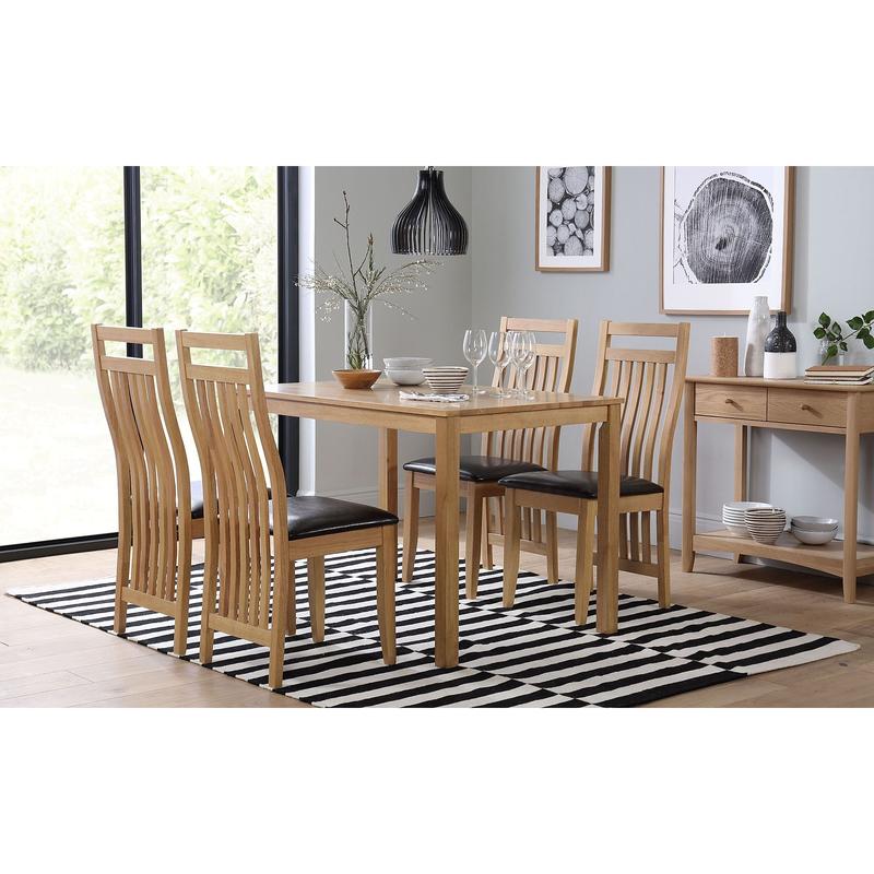 Milton Oak Dining Table with 6 Bali Chairs (Brown Leather Seat Pads) by Furniture and Choice