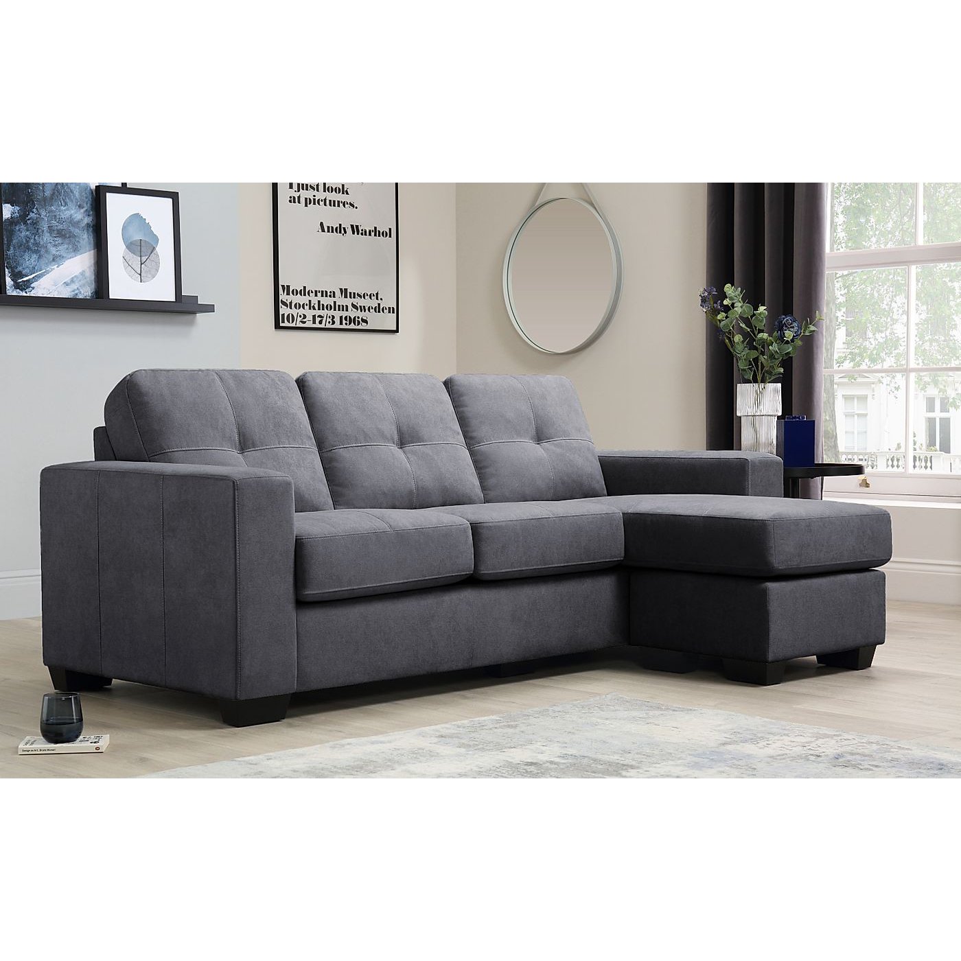 Rio Slate Grey Plush Fabric L Shape Corner Sofa