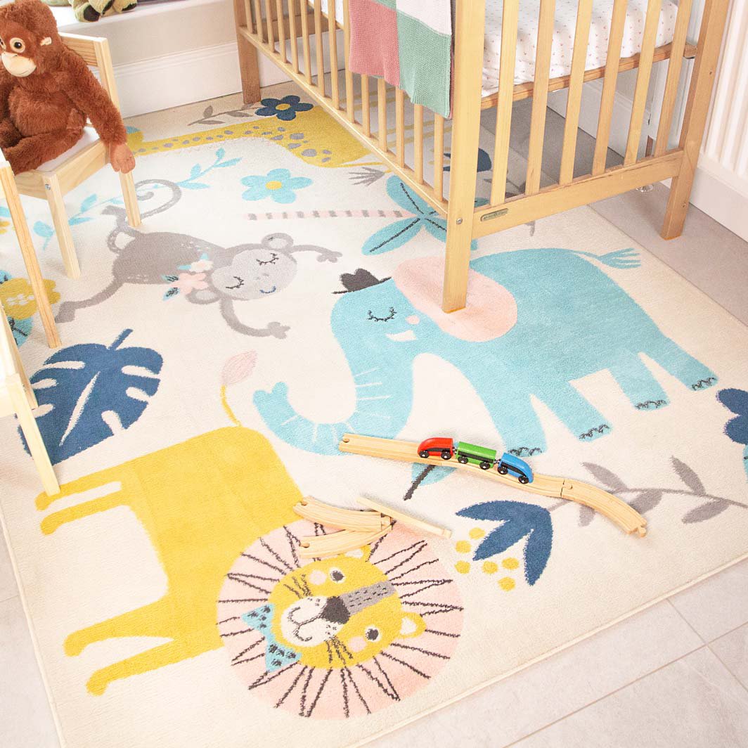 Fun Jungle Wildlife Soft Kids Bedroom Rugs - Nino - 80cm x 150cm
