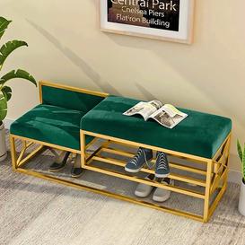 1000mm Green Shoe Storage Bench Hallway Bench Velvet Upholstered with Metal Frame