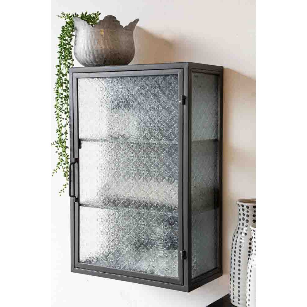 Industrial Style Metal Bathroom Cabinet With Patterned Glass Door