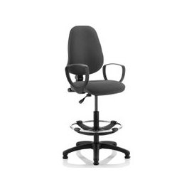Lunar 1 Lever Draughtsman Chair (Fixed Arms), Charcoal