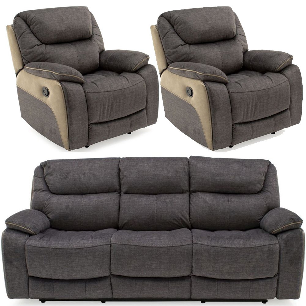Vida Living Santiago Grey Fabric 3+1+1 Seater Recliner Sofa