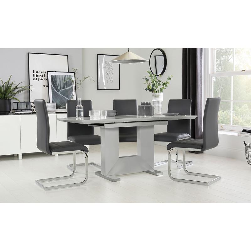 Florence Grey High Gloss Extending Dining Table with 4 Perth Grey