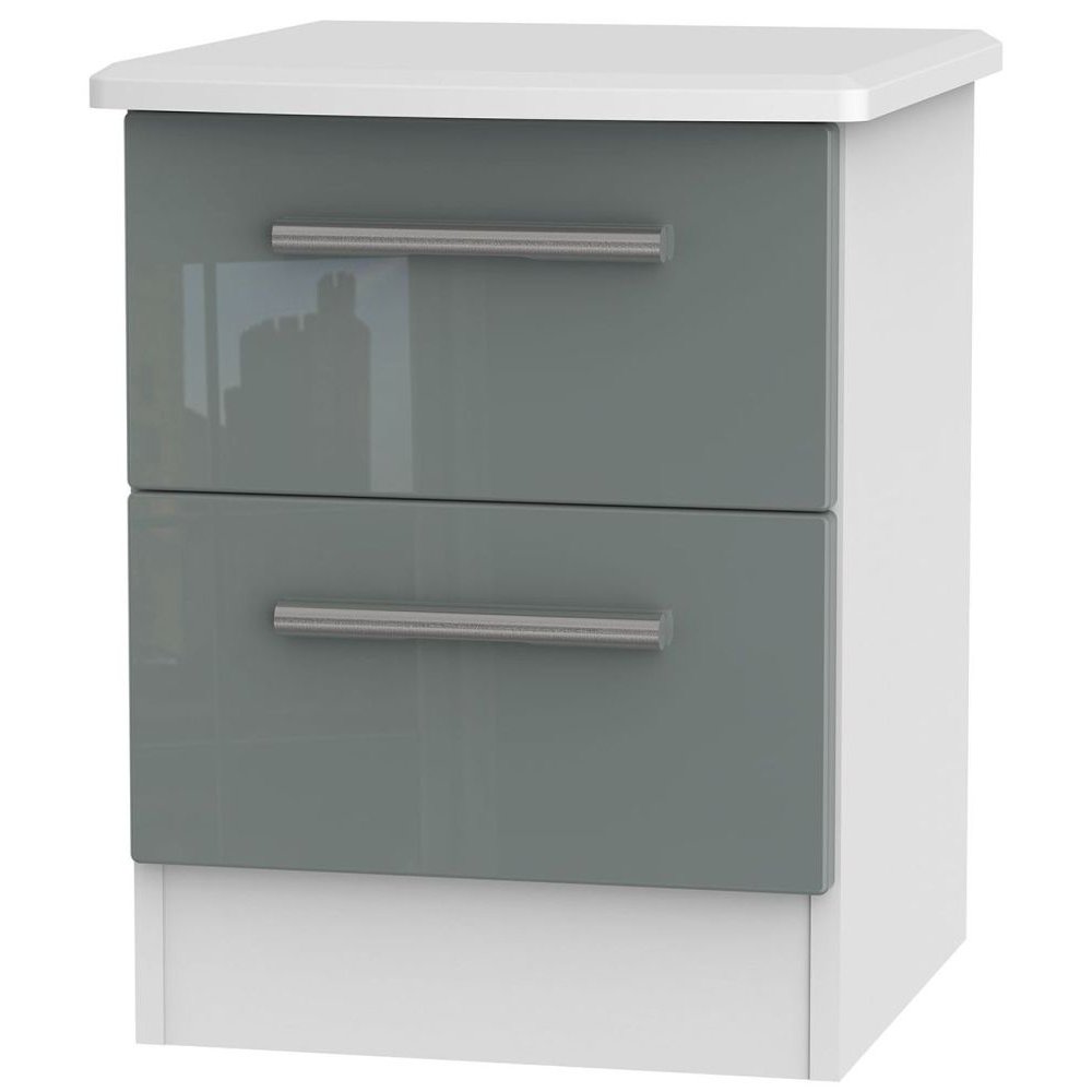 Knightsbridge 2 Drawer Bedside Cabinet - High Gloss Grey and White by  Choice Furniture Superstore | ufurnish.com
