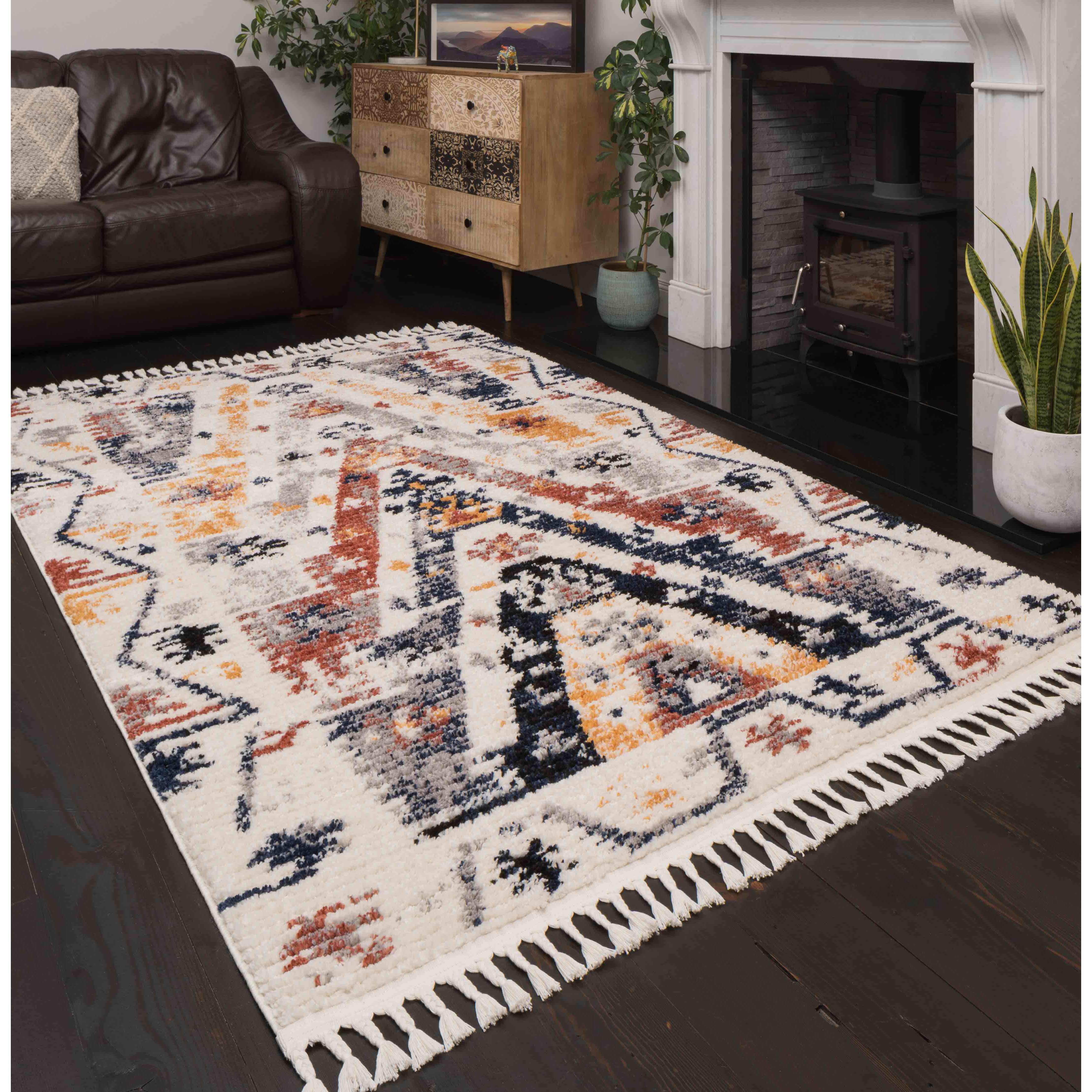 Colourful Aztec Tribal Distressed Moroccan Dining Table Rug - Souk