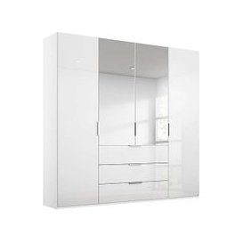 Rauch - Formes Glass 4 Door Combo Hinged Wardrobe with 2 Mirrors and Drawers - White/White Front