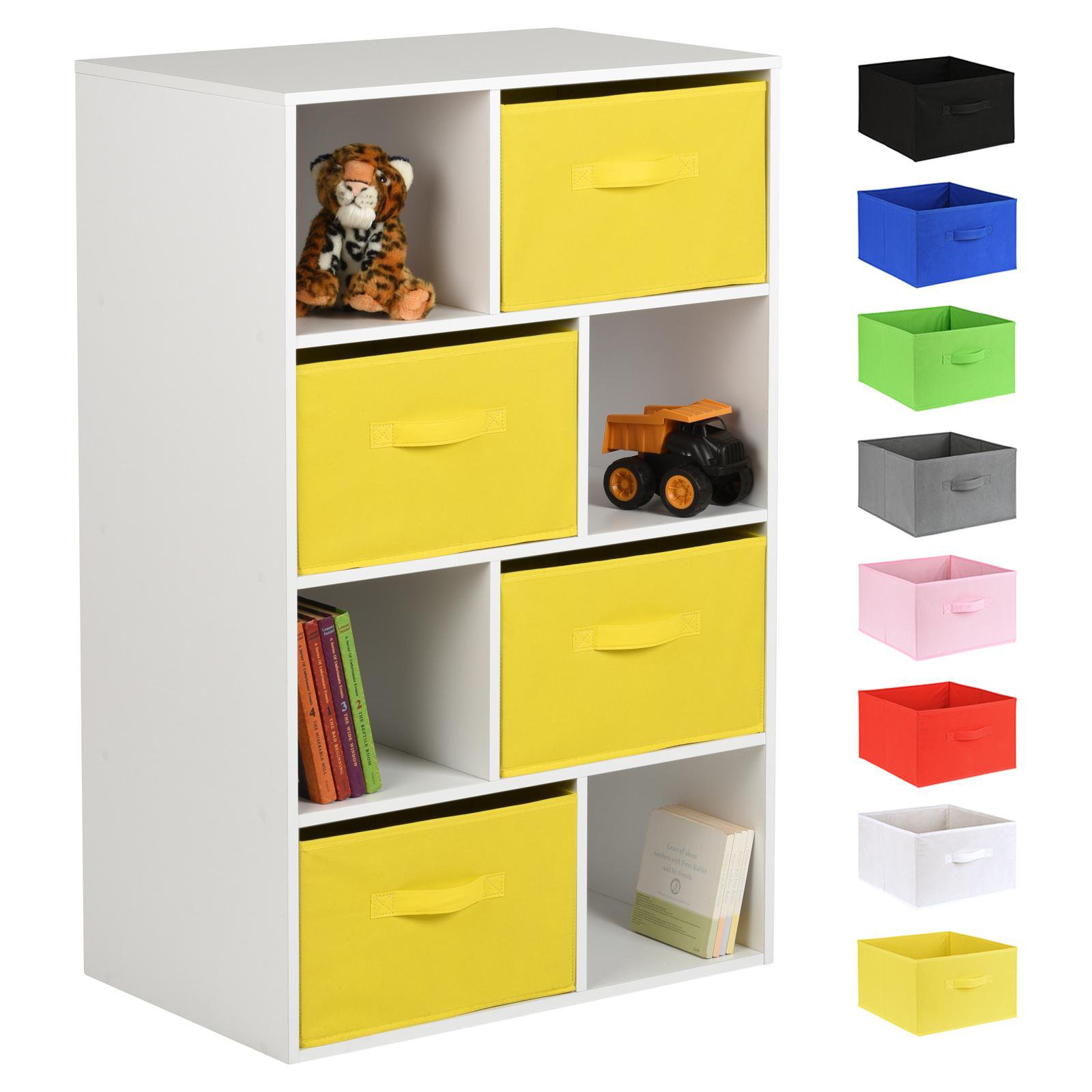 Hartleys White 8 Cube Kids Storage Unit & 4 Handled Box Drawers - Yellow