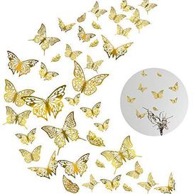 48Pcs 3D Butterfly Wall Decals Sticker, MOTASOM Metallic Hollow-Out Art Decorations, Removable Mural DIY Home Decor for Kids Girls Bedroom Nursery Party Wedding (3 Styles+Gold) - Brand New