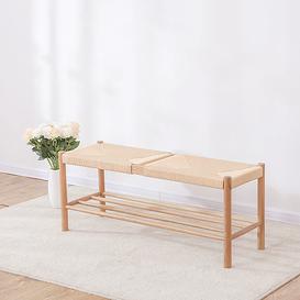 image-Modern Bench Dining Room Bench Rattan Bench with Wood Legs