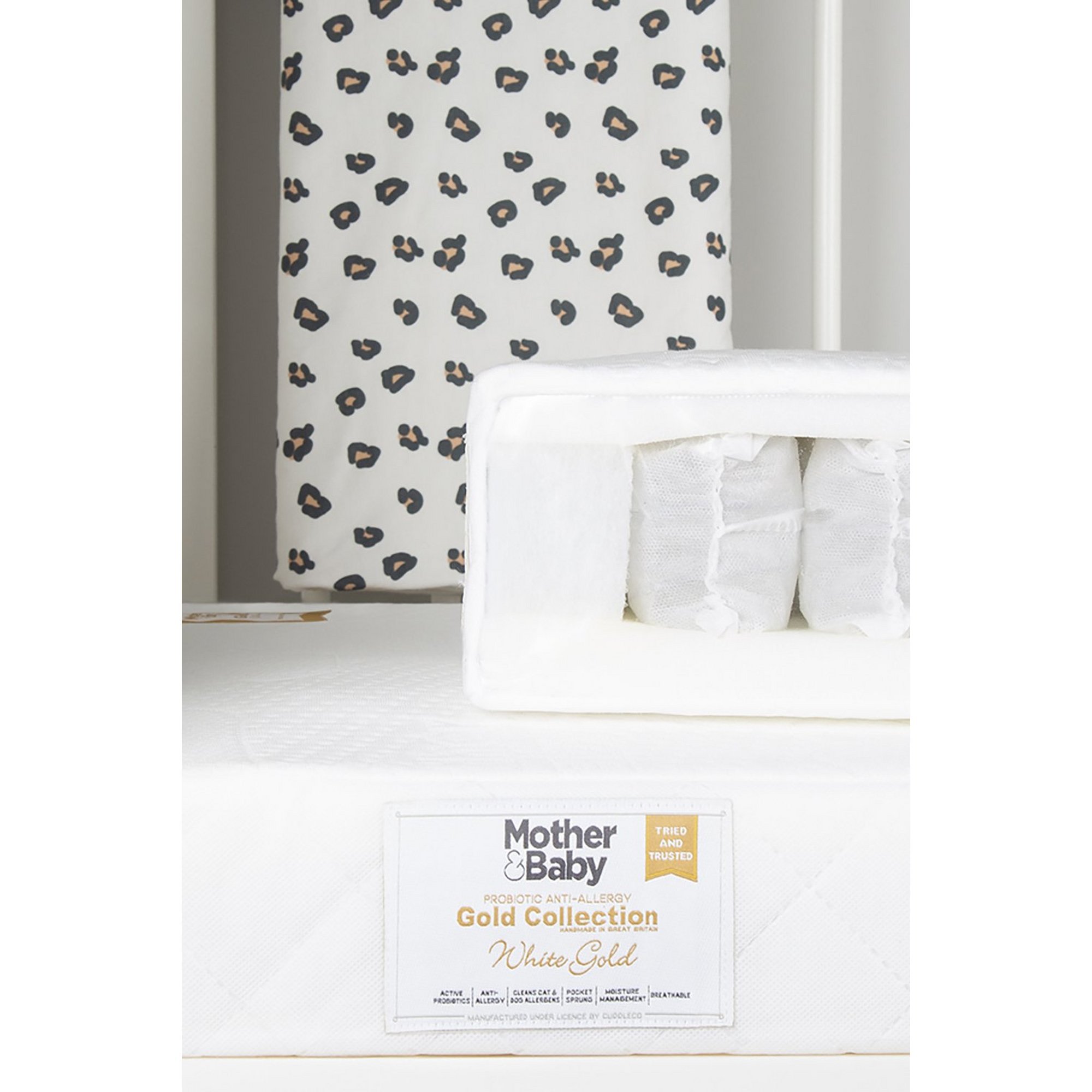 Mother and Baby White Gold Anit Allergy Pocket Sprung Cot Mattress
