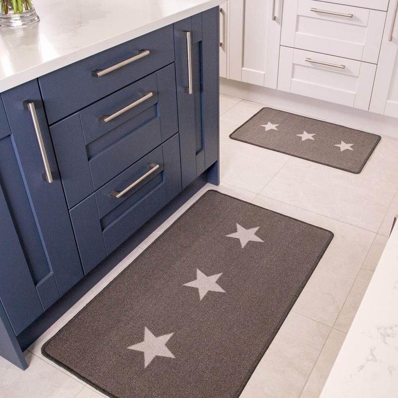 3 Stars Grey Non Slip Washable Kitchen Door Mat Luna by Kukoon