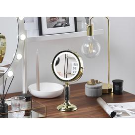 image-Keena Round Magnifying Lighted Metal Framed Freestanding Makeup Mirror