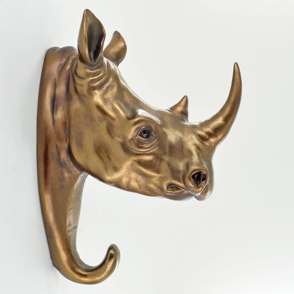 Rhino Decorative Cold Cast Bronze Wall Coat Hook 20.5cm
