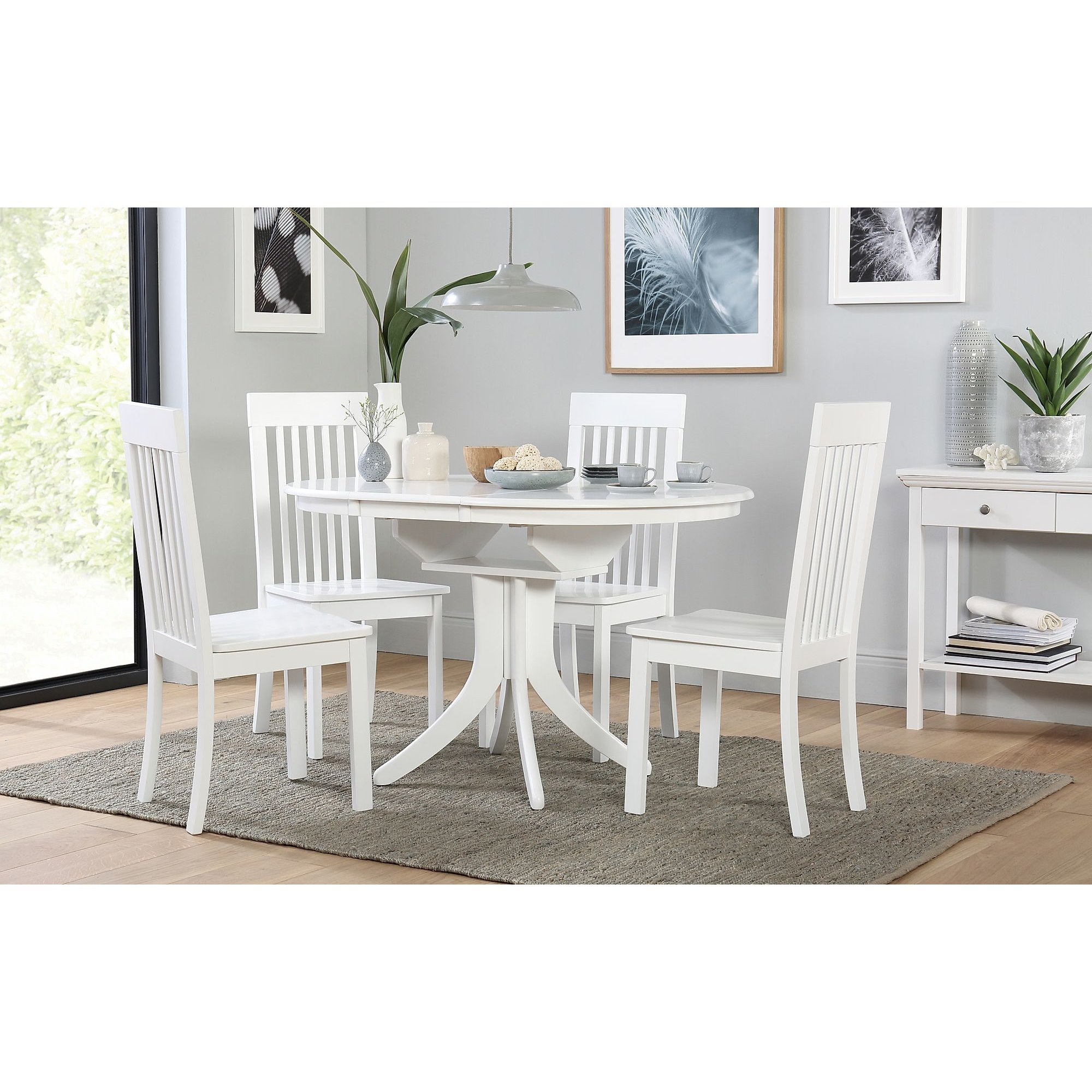Hudson Round White Extending Dining Table with 6 Oxford Chairs by ...