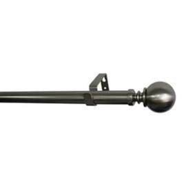 image-GoodHome Athens Grey Brushed Nickel Effect Extendable Ball Curtain Pole Set, (L)1200mm-2100mm (Dia)28mm