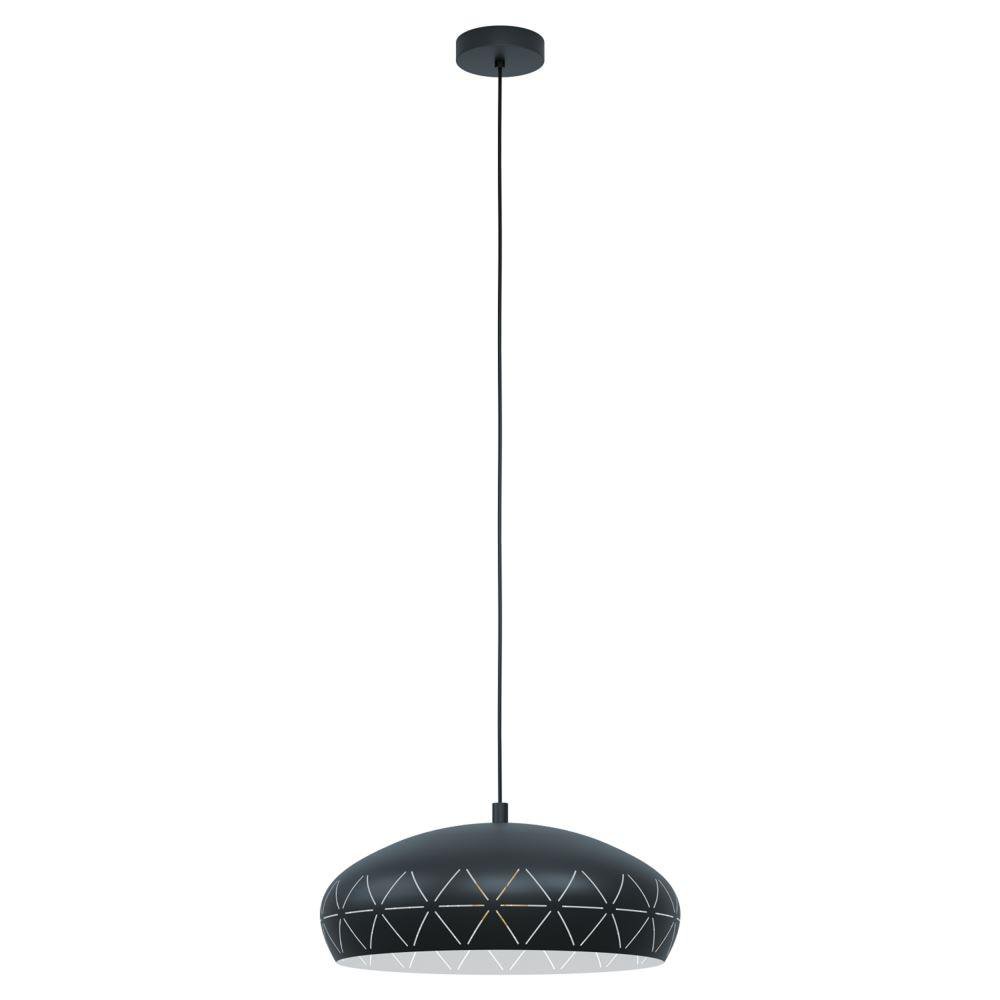 Eglo 98467 Ramon 1 1 Light Ceiling Pendant In Steel With Black And White Shade - Dia: 400mm