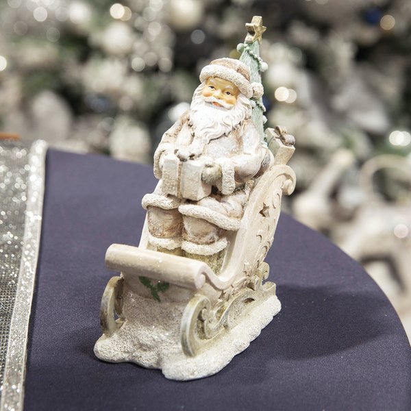 Hand Painted Resin Santa In His Sleigh Figurine