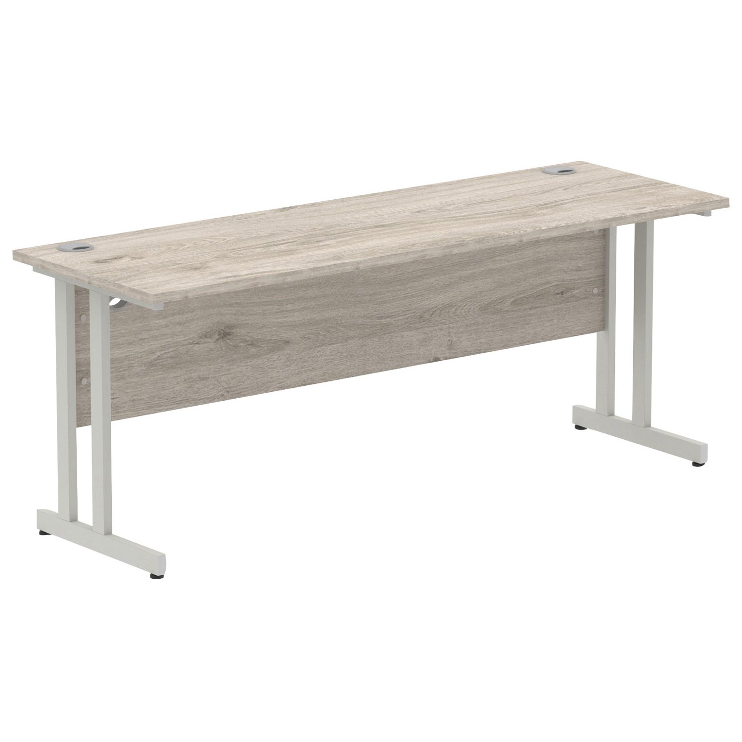Vitali C-Leg Narrow Rectangular Desk (Silver Legs), 180wx60dx73h (cm), Grey Oak