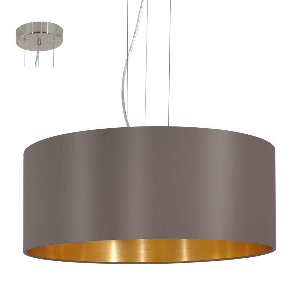 Eglo 31608 Maserlo Three Light Ceiling Pendant Light In Satin Nickel With Cappucino And Gold Shade