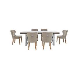 Chennai Dining Table with X-Leg Base and 6 Upholstered Chairs - 220-cm - Taupe