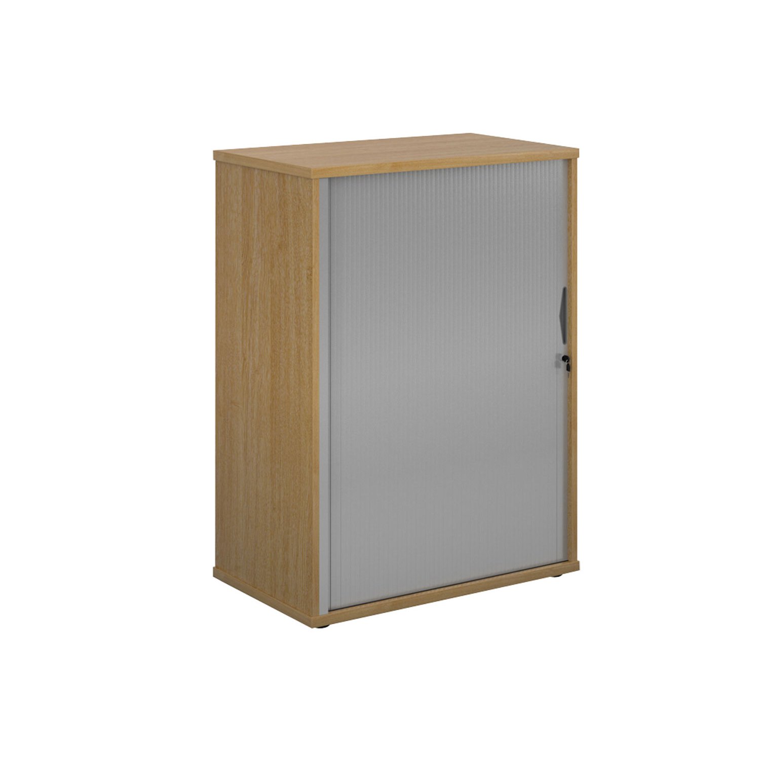 Single Door Wooden Tambour Cupboard, 2 Shelf - 80wx47dx109h (cm), Oak