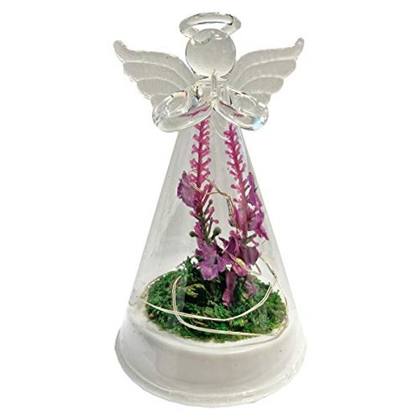 Led Light Up Glass Angel With Artificial Flowers - Small