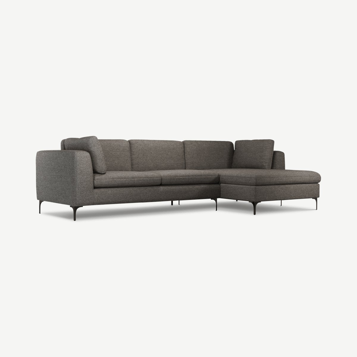 Monterosso Right Hand Facing Chaise End Sofa, Coin Grey Textured Fabric with Black Legs