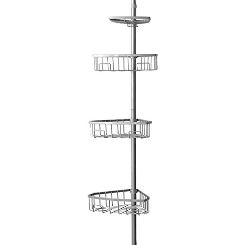 PALAKLOT Non-Rust Bathroom Telescopic Corner Shelf Storage 4 Tier Shower Caddy Organizers Adjustable Stand for Towel, Soap and Shampoos - L 21.59 cm x W 26.67 cm x H 274.32 cm - Acceptable